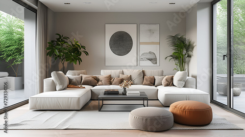 A minimal Scandinavian-inspired interior design feature a cozy living room, generative ai