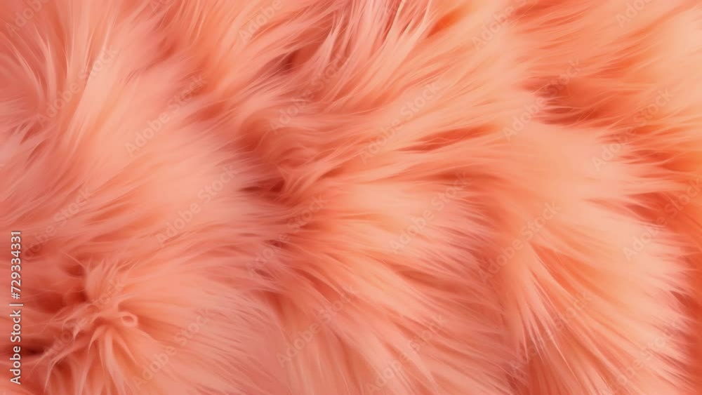 Vibrant Peach soft fur texture. Fashionable trendy color. Dyed animal fur. Concept is Softness, Comfort and Luxury.