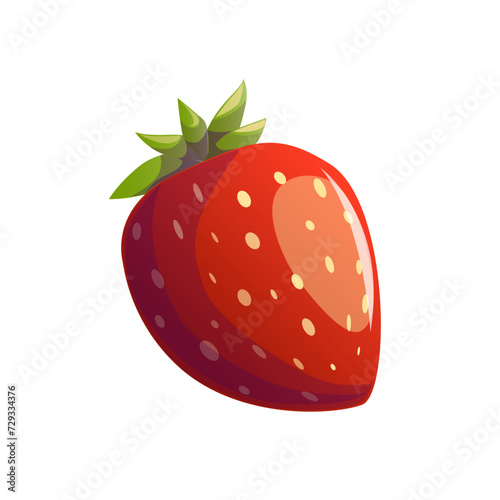Strawberry red summer fruit, white background. Vector graphic illustration. Vegetarian cafe print, poster, card. Natural, organic dessert sweet, fresh berry