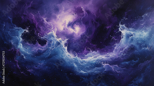 The energy of a thunderstorm captured in splashes of dark blues and purples.