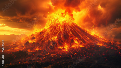 The intensity of a volcanic eruption, with fiery reds and oranges.