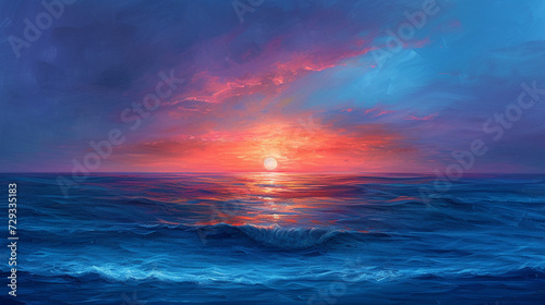 The tranquility of a sunset over the ocean, with warm hues melting into cool blues.