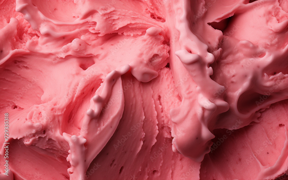 Top view of closeup strawberry ice cream texture. copy space background