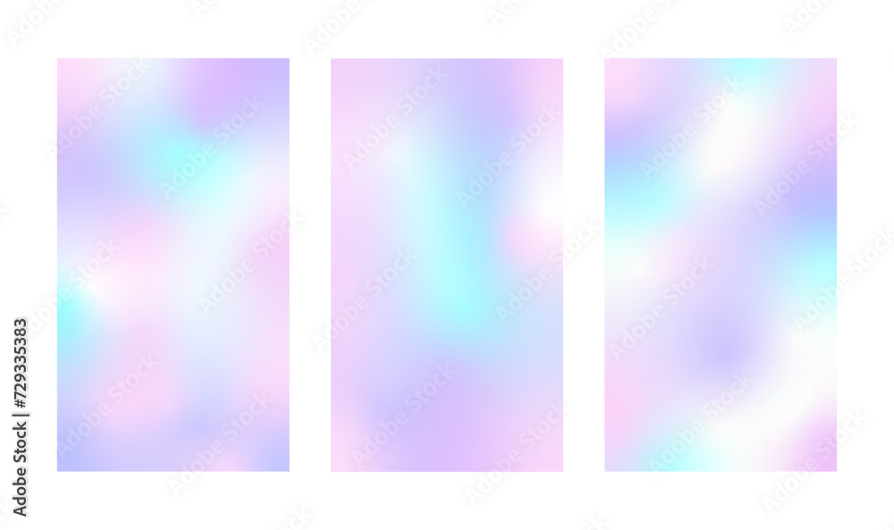 Y2k holographic gradient backgrounds. Modern pearlescent vector illustration. Soft blur card. Iridescent aura poster. Pastel minimalist backdrop for social media, business card or website design.