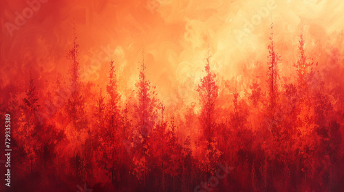 An abstract representation of a forest fire, with vibrant reds and oranges.