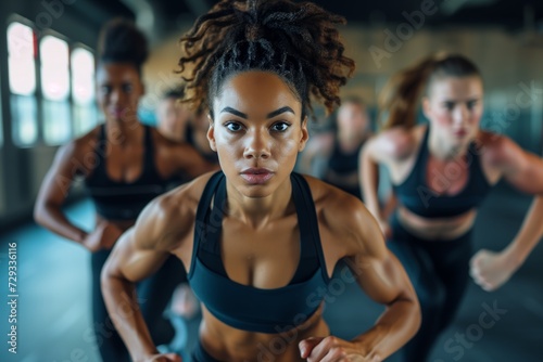 Perfectly Symmetrical High-Intensity Interval Training (Hiit) Group Fitness Class Photo With Centered Composition And Copy Space