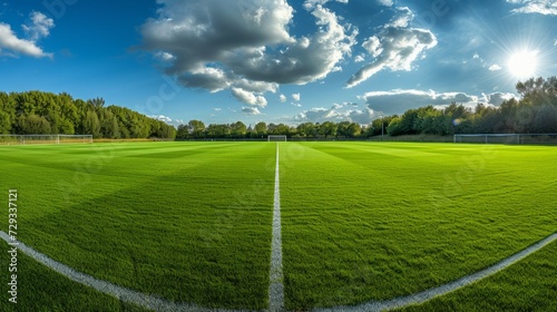 Soccer field with no players  panoramic view