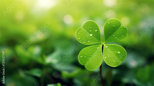 Four leaf clover on blur background. Green clover close up view