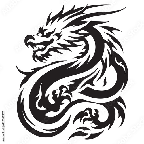 black and white tribal dragon tattoo hand drawn art vector illustration