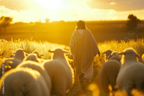 Capturing The Essence Of Jesus As A Compassionate Shepherd: Golden Hour Symmetrical Image With Perfect Composition And Ample Copy Space