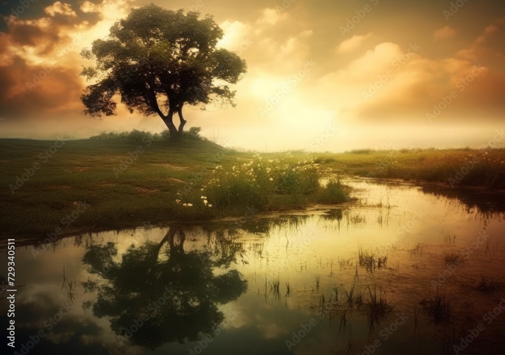 Solitude in Nature: Single Tree Vista Solitude in Nature: Single Tree Vista