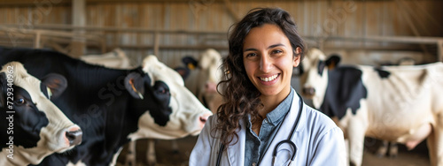 veterinarian examines cows in the background