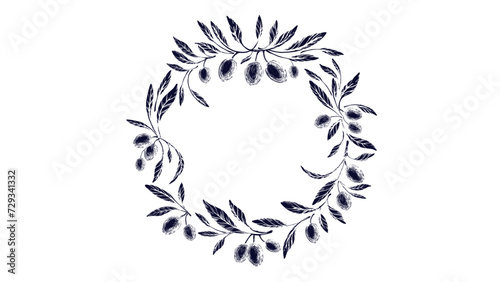 Olive branch, berry imprint Grunge circle symbol