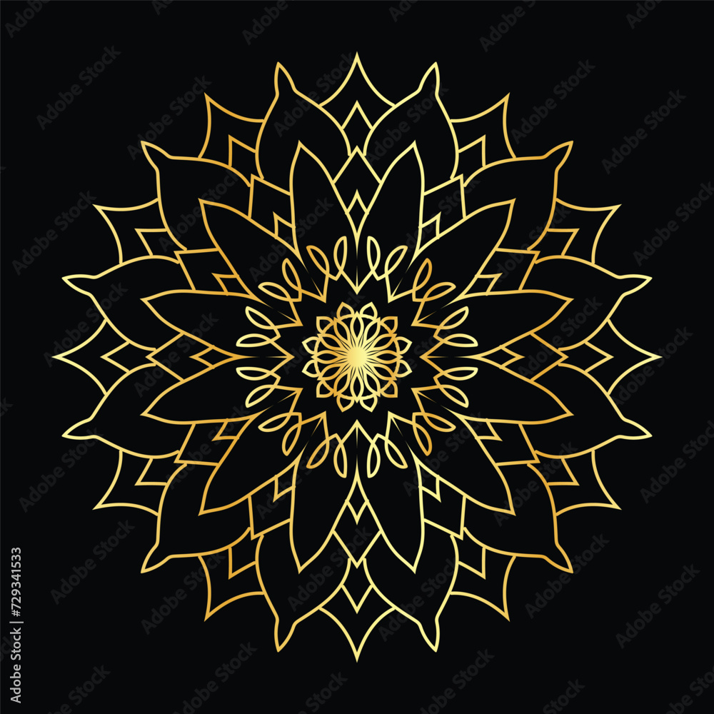 Golden mandala on a black background, vector illustration. Golden mandala on a black background, vector illustration.