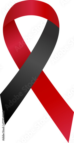 Red and black ribbon awareness Black Lives Matter, Murder Victims, Sepsis, Shwachman-Diamond Syndrome (SDS). Isolated on white background. Vector illustration