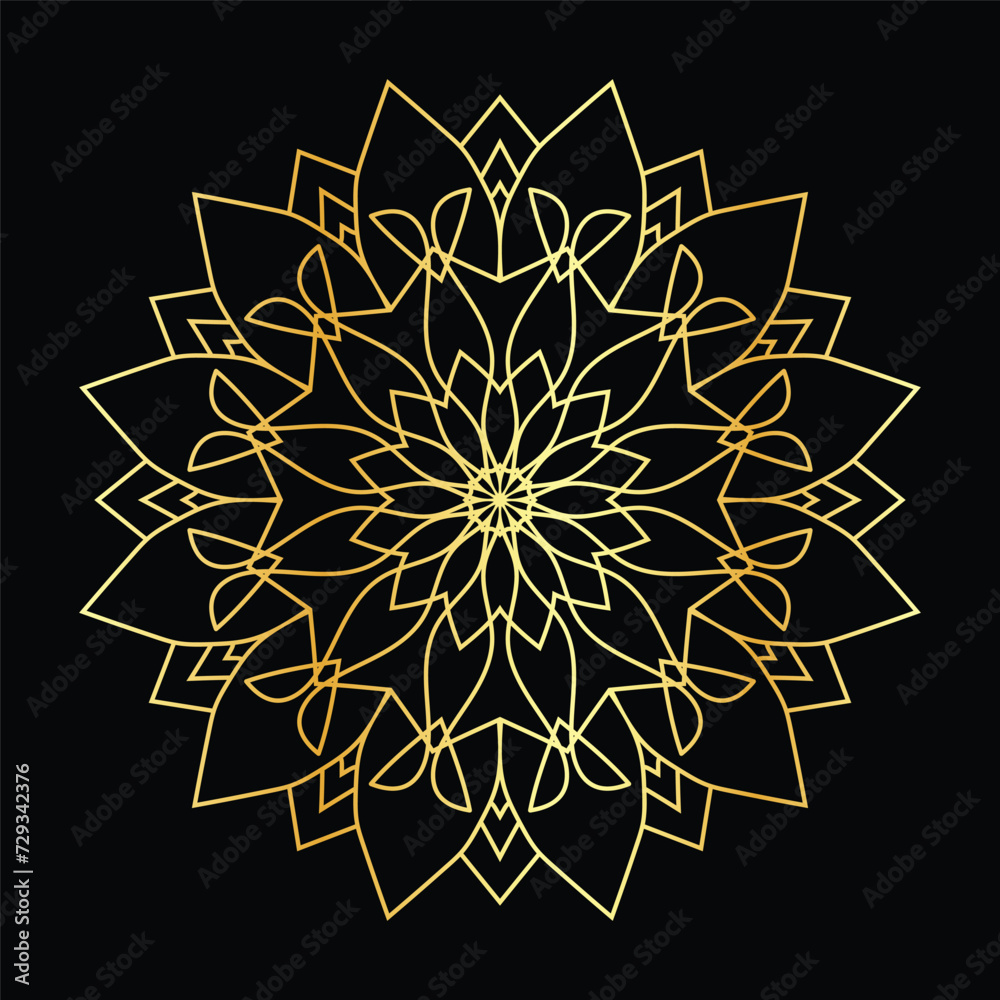 Golden mandala on a black background, vector illustration. Golden mandala on a black background, vector illustration.
