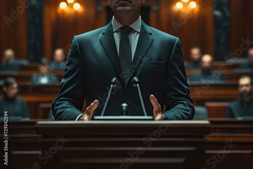 A Passionate Advocate A Professional Lawyer Delivering a Convincing Argument in a Grand Courtroom, Under the Watchful Eyes of the Judge and Jury