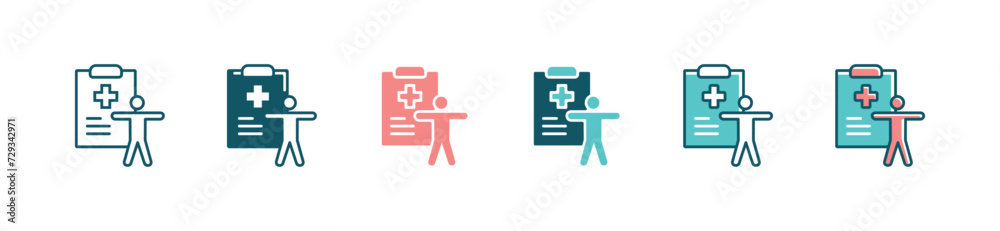 patient medical checkup report icon set health care treatment diagnosis analysis on clipboard vector illustration - obrazy, fototapety, plakaty 