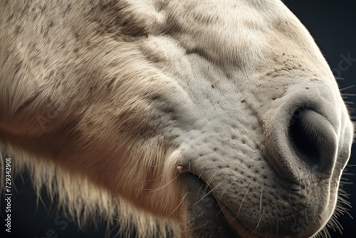 Close-up shot of a horse's large nostrils and velvety nose texture