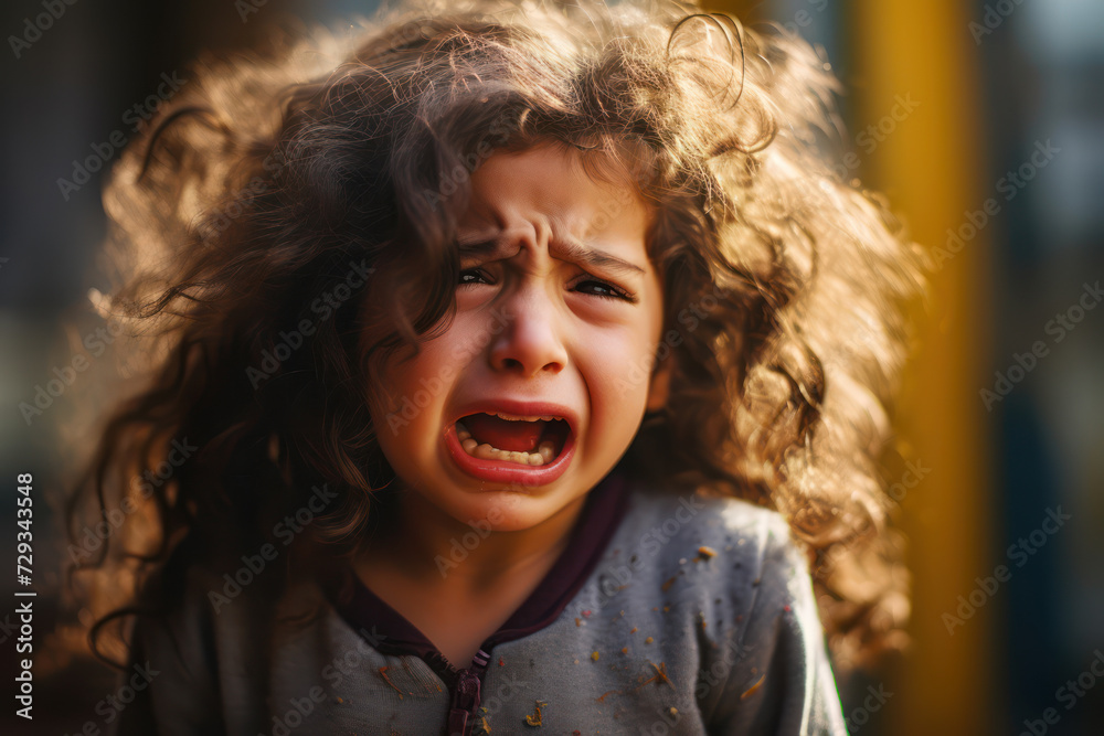 Photo of a 4-year-old girl, Egyptian, in a daycare center, crying uncontrollably because she misses her parents
Photo of a 4-year-old girl, Egyptian, in a daycare center, crying uncontrollably because she misses her parents