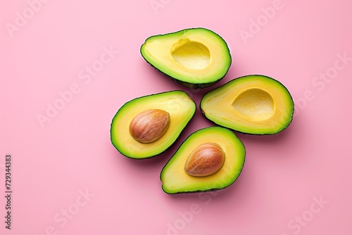 Avocado and Apple Core on Pink Background. Healthy Eating Concept.
