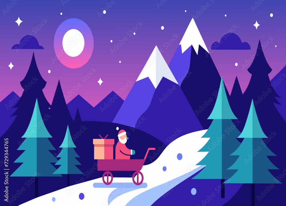 A romantic sleigh ride through a snowy forest. vektor illustation