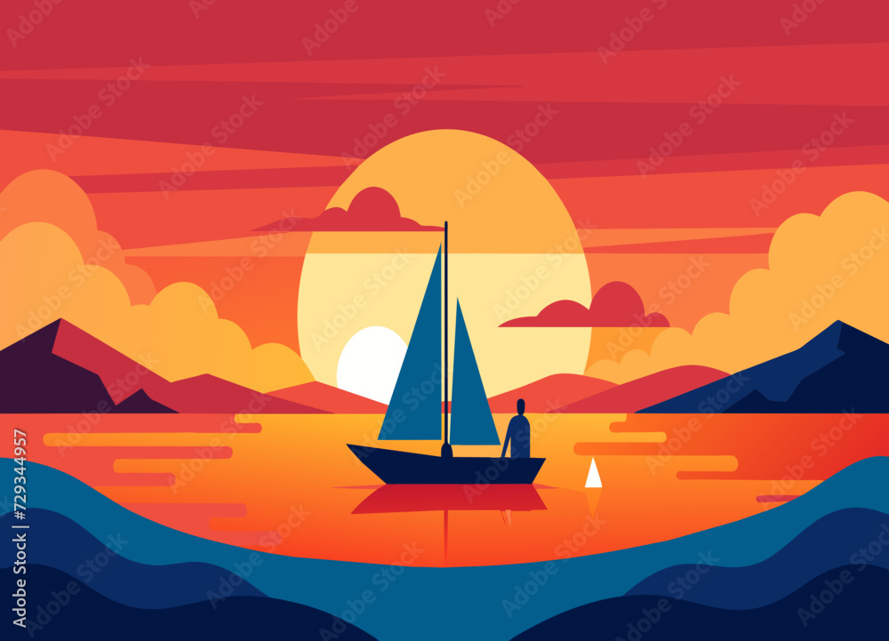 A romantic sunset cruise on a sailboat. vektor illustation