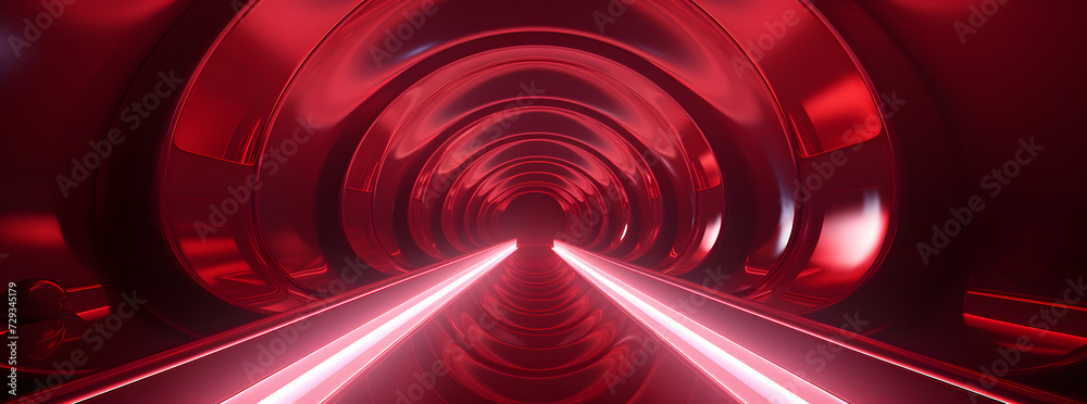 Obraz premium a red tunnel with high steps, in the style of luminous spheres