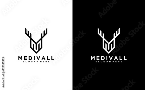 M shape deer horn logo design concept