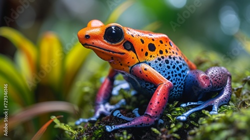A brightly colored poison dart frog in its natural habitat.