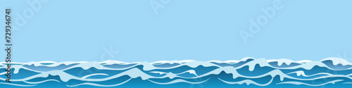 Vector drawing of sea waves, natural background, seamless border 