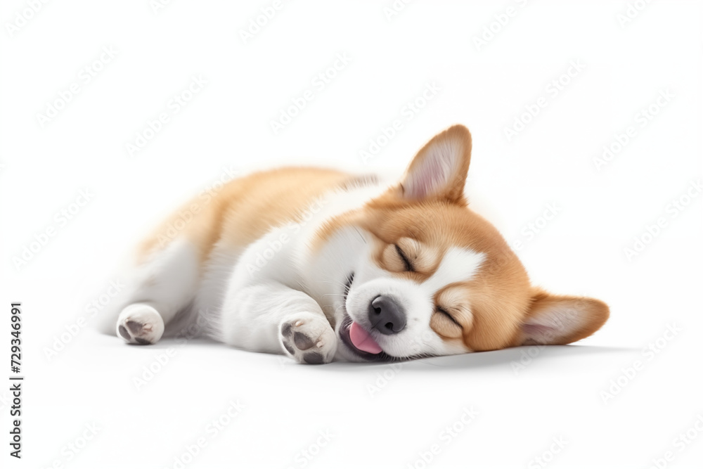 cute corgi fat dog and sleeping in front of white.Generative AI Illustration cute corgi fat dog and sleeping in front of white.Generative AI Illustration