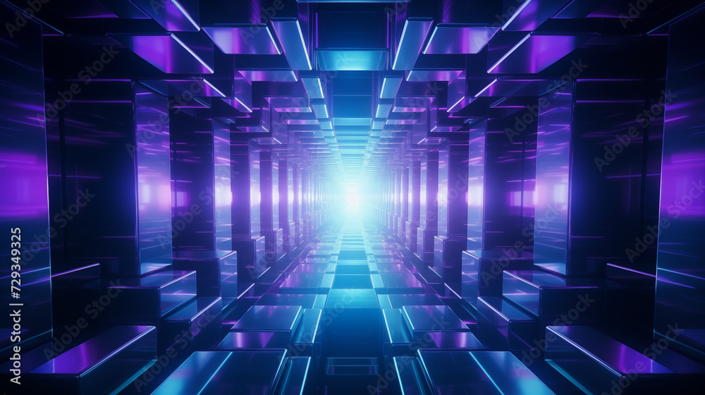 Futuristic Geometric Tunnel with Neon Lights