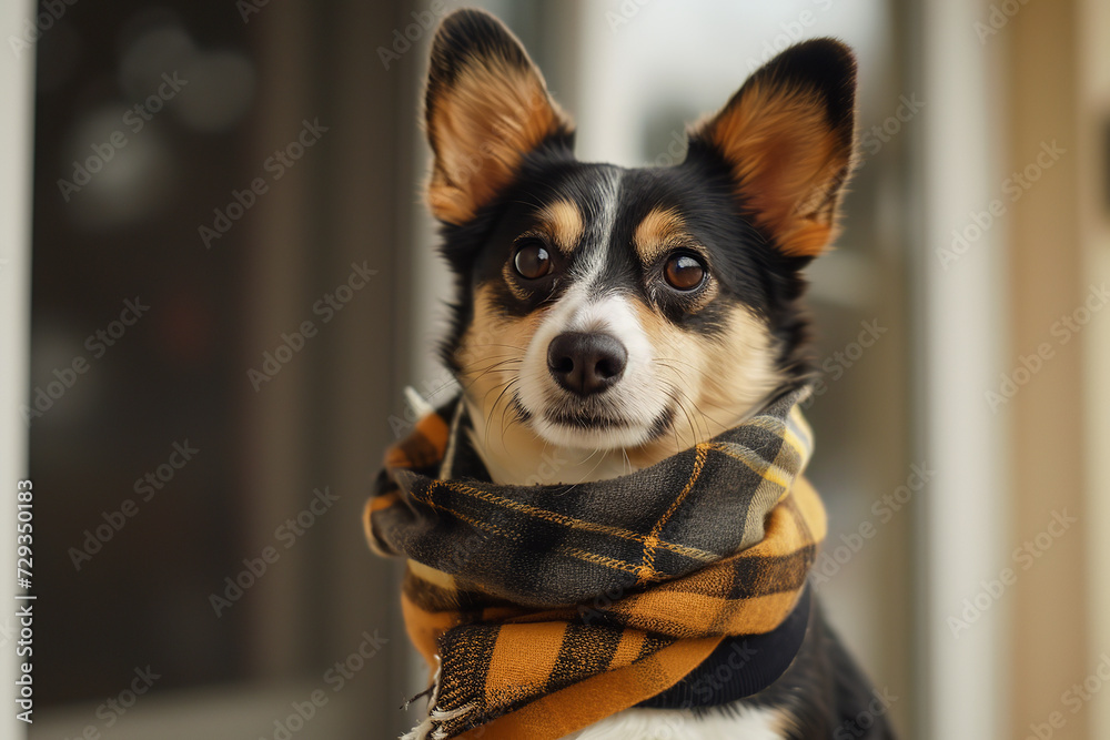 portrait of a dog with mini scarves