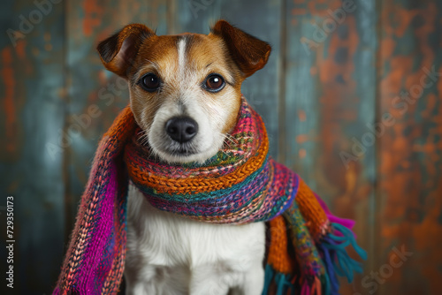 jack russell terrier with scarve