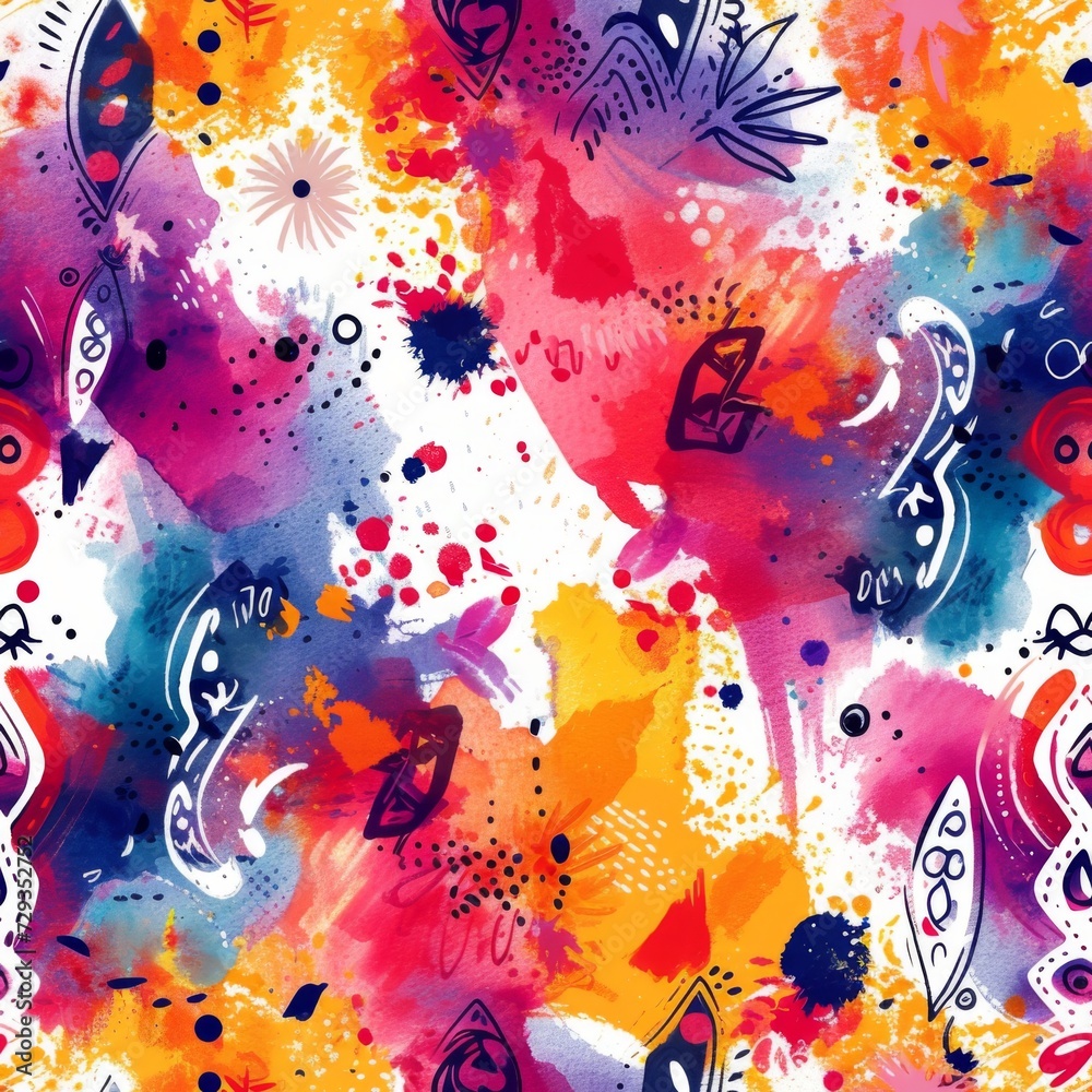 Abstract Latin Carnival Watercolor Pattern. Abstract, watercolor splash pattern with a Latin carnival feel.