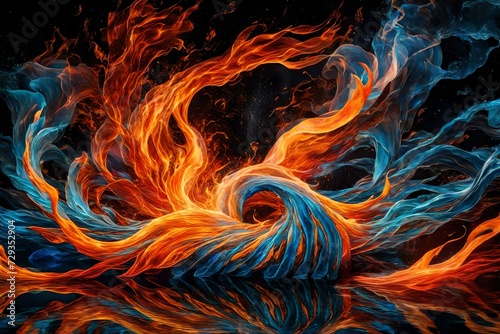 combination of the water with the fire in the form of the layers abstract backgeound of fire and water  photo