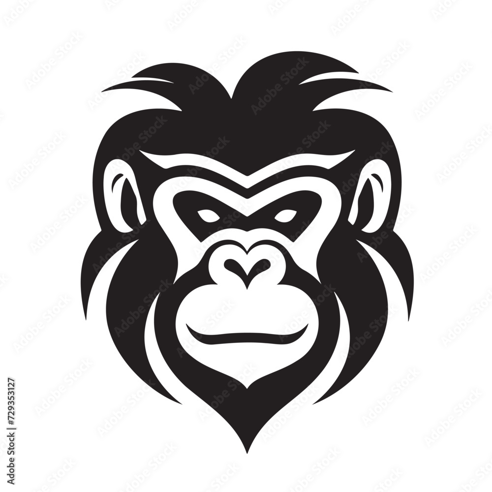 black white monkey head logo and icon, clip art vector
