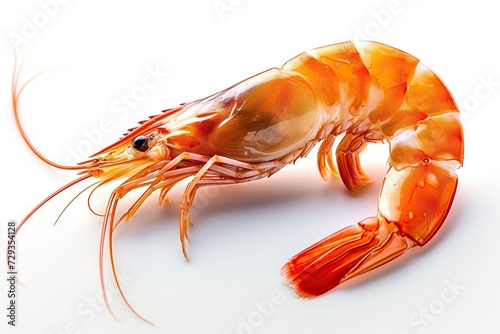 The Intricate Beauty of Marine Life A Detailed Close-Up of a Vibrant Orange Shrimp  Isolated and Illuminated on a Stark White Background