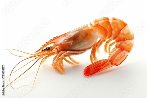 The Intricate Beauty of Marine Life A Detailed Close-Up of a Vibrant Orange Shrimp, Isolated and Illuminated on a Stark White Background