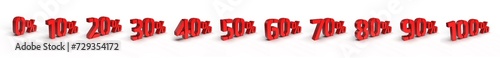 0 percent to 100 percent on a white background. eleven step percentiles. red 3d percentiles. render 3d percentiles photo