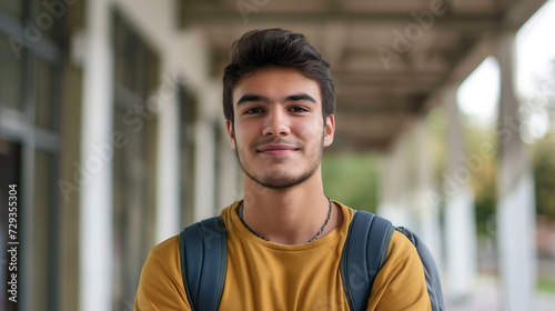 Garoto adolescente usando uma mochila na faculdade  photo