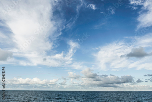 Landscape shot of North Sea and incredible sky with clouds and light. North Sea, Germany