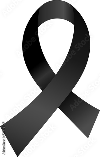 Black ribbon awareness Accidents, Anti-Terrorism, Insomnia, Melanoma, Memorials, Skin Cancer. Isolated on white background. Vector illustration