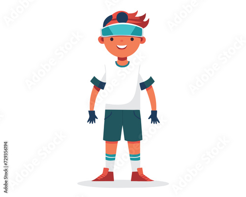 technology vr virtual reality kid  vector.  headset device, tech modern, digital entertainment technology vr virtual reality kid character. people flat cartoon illustration