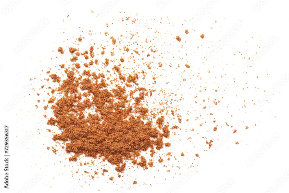 Dry aromatic cinnamon powder isolated on white, top view Dry aromatic cinnamon powder isolated on white, top view