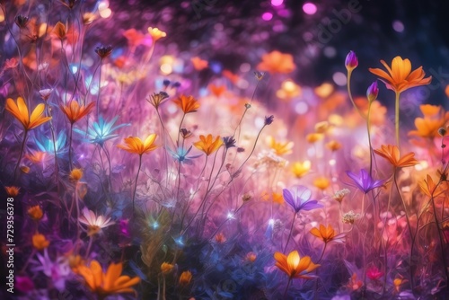 illustration of a field of luminescent pink flowers