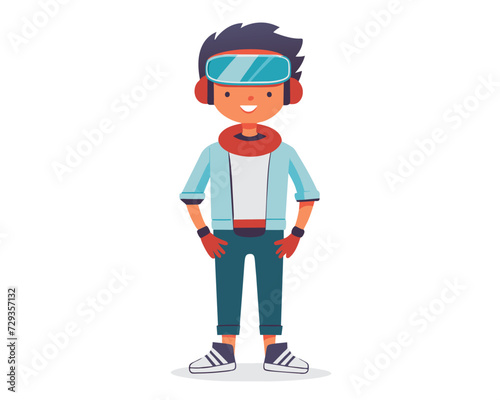 technology vr virtual reality kid  vector.  headset device, tech modern, digital entertainment technology vr virtual reality kid character. people flat cartoon illustration