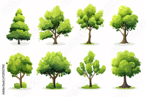 Set of trees 3d vector icons. Collection of green trees on white background.  photo