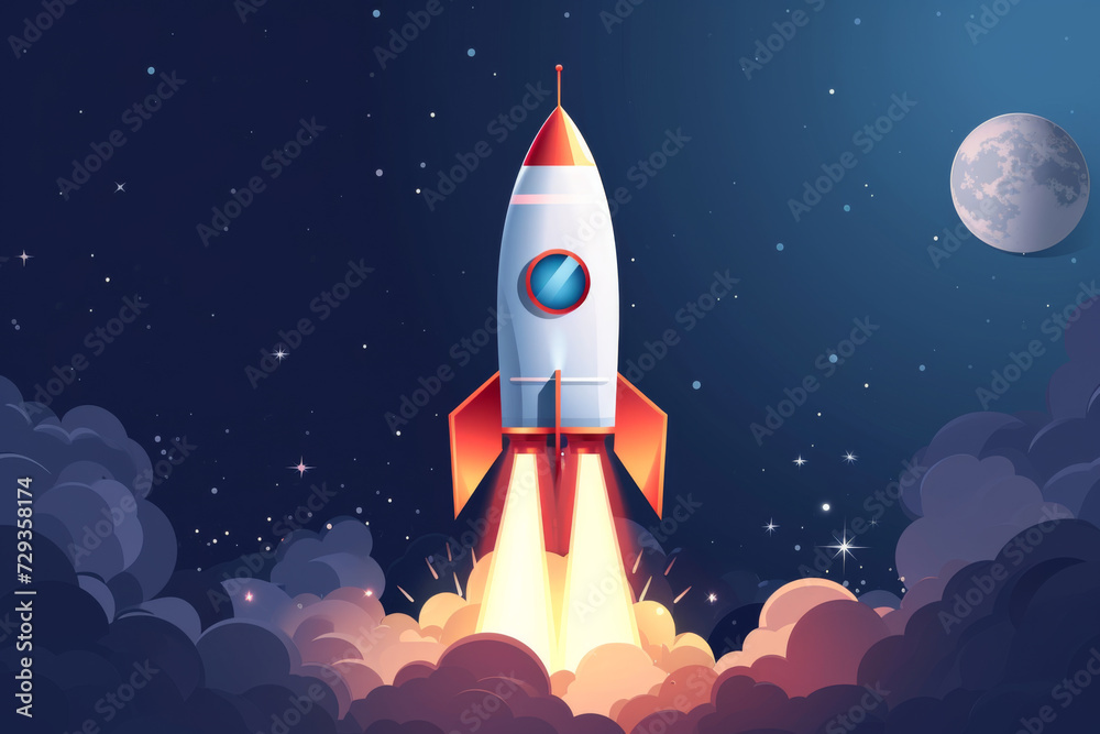 Fototapeta premium Illustration of rocket and copy space for start up.